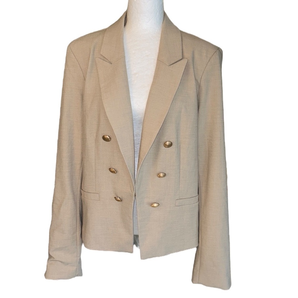 NWT House of Harlow 1960 Khaki Tan Double Breasted Gold Button Blazer - XL